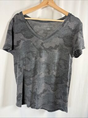 American Eagle Outfitters Gray Camo V-Neck Tee